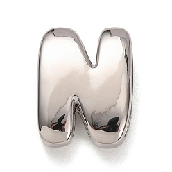 Letter N Латунные бусины, долговечный, стойки покрытие, без свинца и без кадмия, платина, Письмо N, 21x16x7 мм, отверстие : 18x4 мм