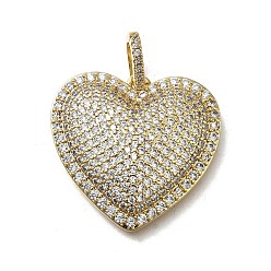 Прозрачный Латунные микро проложить кубического циркония подвески, сердце прелести, без кадмия и без свинца, стойки покрытие, долговечный, прозрачные, 23.5x25x5 мм, отверстие : 5.5x3.5 мм