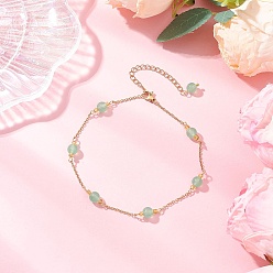 Зеленый Окрашенный круглый натуральный малайзийский нефрит и 304 цепочка из нержавеющей стали, золотые, зелёные, 10 дюйм (253 мм)