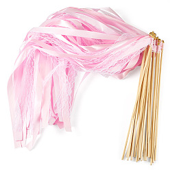 Разноцветный Палочки из полиэстеровой ленты, с деревянной палочкой, партийные украшения, красочный, 300x4 мм