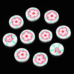 Red Handmade Polymer Clay Cabochons, Polymer Clay Slices for Resin Crafts & DIY Projects, Flat Round with Flower, Red, 9~10x1.5~2.5mm, about 5400pcs/1000g