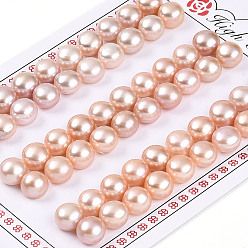 Персиковый Слойка Сорт 3бусины из натурального культивированного пресноводного жемчуга, половине просверлил, полукруглые бусины, розовые, 8~8.5x5.5~6 мм, отверстие : 1 мм