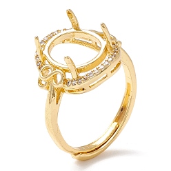 Золотой Латунный кубический цирконий регулируемые компоненты кольца-солитера, 4 настройки кольца зубца когтя, долговечный, без кадмия и без свинца, овальные, золотые, лоток : 10x8 мм, 2.8 мм, размер США 6 3/4 (17.1 мм)