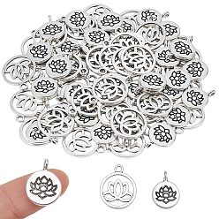 Античное Серебро 80 шт 2 стили подвески из сплава в тибетском стиле, плоские круглые с лотоса, без кадмия и без свинца, античное серебро, 20~24x15~20x2 мм, отверстие : 2 мм, около 40 шт. / стиль