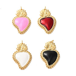 (52) Непрозрачная лаванда Подвески из латуни с эмалью в стойку, с целью перехода в кольце, без кадмия и без свинца, долговечный, реальный 18 k позолоченный, очарование священного сердца, разноцветные, 34x23x3.5 мм, отверстие : 3.5 мм