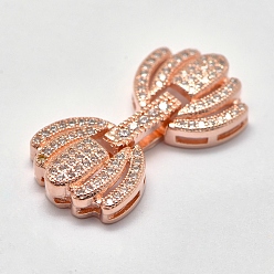 Розовое Золото Латунные микро проложить кубического циркония раз за застежками, розовое золото , 28x14x4.5 мм, отверстие : 1.5~4.5x1 мм
