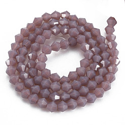 Purple Opaque Solid Color Glass Beads Strands, Imitation Jade, Faceted, Bicone, Purple, 4.5x4mm, Hole: 1mm, about 92~96pcs/strand, 13.78~14.37 inch