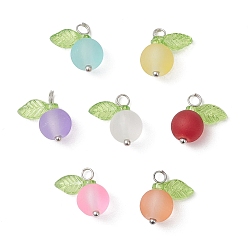 Платина 7шт 7цвета матовое стекло подвески, круглые, с акриловой и латунной петлей, платина, 14.5x12x8 мм, отверстие : 2 мм, 1 шт / цвет