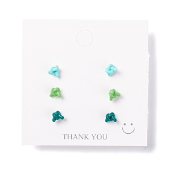 Green Knot Shape Resin Stud Earrings Set, with 925 Sterling Silver Plated Pins, Green, 6x7.5x4.5mm, Pin: 0.7mm, 3 pairs/set
