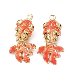 Оранжевый Латунные микро проложить кубического циркония подвески, рыба, реальный 18 k позолоченный, с эмалью, без кадмия и без свинца, стойки покрытие, долговечный, оранжевые, 29x15x11.5 мм, отверстие : 1.6 мм