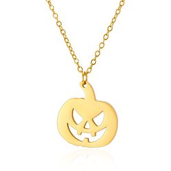 Тыква Хэллоуин 304 подвески из нержавеющей стали с лазерной резкой, золотые, тыква, 15.75 дюйм (40 см), Кулон : 20x18 мм