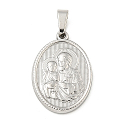 Нержавеющая Сталь Цвет Не тускнеющие 304 подвески из нержавеющей стали, очарование религиозной темы, овальные с Иисусом, цвет нержавеющей стали, 24x16x2~2.5 мм, отверстие : 5x3 мм