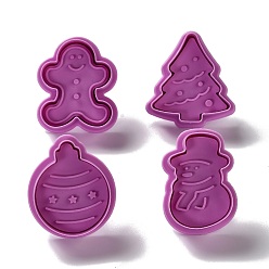 Old Rose Christmas Themed PET Plastic Cookie Cutters, with Iron Press Handle, Gingerbread Man, Christmas Tree, Bell & Snowman, Old Rose, 51.5~53x36~49x18mm, 4pcs/set