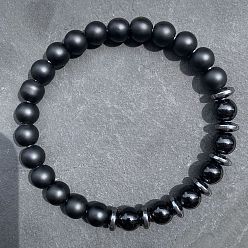 Обсидиан Браслеты из натуральных круглых бусин обсидианового агата для мужчин и женщин, с синтетическими немагнитных гематита бисера