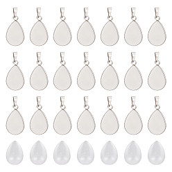 Нержавеющая Сталь Цвет Набор для самостоятельного изготовления подвески в форме капли, в том числе 304 подвеска из нержавеющей стали с кабошоном, Кабошоны из стекла, цвет нержавеющей стали, 60 шт / коробка