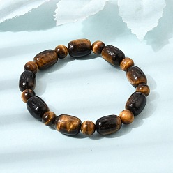 Tiger Eye Natural Tiger Eye Oval and Round Beaded Stretch Bracelets for Women, Inner Diameter: 2.44 inch(6.2cm)