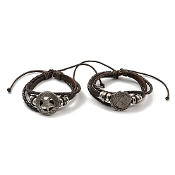 (52) Непрозрачная лаванда Трехслойные многожильные браслеты со шнуром из искусственной кожи, Сплав связывает браслеты, разноцветные, внутренний диаметр: 2-1/4~3-3/4 дюйм (5.7~9.5 см)