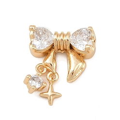 Настоящее золото 18K Латунные микро проложить кубического циркония бусы, бантом, реальный 18 k позолоченный, 15x14x5 мм, отверстие : 1.4 мм