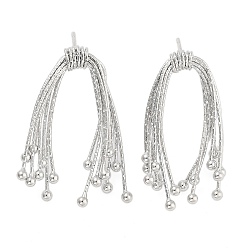 Platinum Bowknot Brass Tassel Stud Earrings for Women, Platinum, 29.5x21.5x5mm