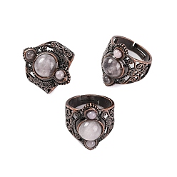 Розовый Кварц Кольца на палец в стиле ретро из натурального розового кварца, регулируемые латунные кольца для женщин, 25.5 мм, внутренний диаметр: 19 мм