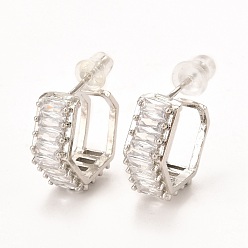 Платинированный Латунные микро проложить серьги стержня кубического циркония, долговечный, кольцо, Реальная платина, 18x15x6 мм, штифты : 0.6 мм