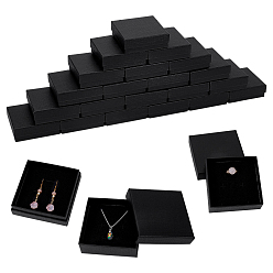 Черный Картонные коробки для хранения сережек и колец, с губкой внутри, квадратный, чёрные, 9.2x9.2x3.2 см