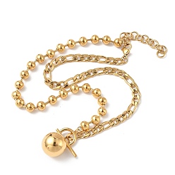 Золотой 304 кулон из нержавеющей стали с круглым шариком, цепочка с шариками, ожерелья с цепочкой Фигаро и пряжками, золотые, 17.87 дюйм (45.4 см)