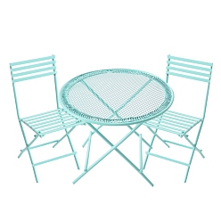 Голубой Наборы из железного стола и стульев, миниатюрные украшения, для садовых кукольных домиков, голубой, 85~98x42~67 мм