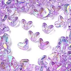 Сине-фиолетовый Уф-покрытие прозрачные акриловые бусины, радужный, сердце, синий фиолетовый, 9x11.5x7 мм, отверстие : 1.4 мм