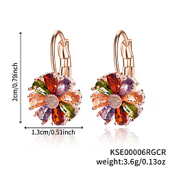 Разноцветный Серьги-кольца из латуни с цветком, с кубического циркония, золотые, красочный, 20x13 мм