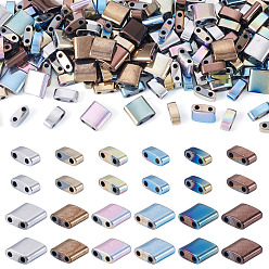 Mixed Color 480Pcs 12 Styles Electroplated Synthetic Non-magnetic Hematite Beads, Rectangle and Square, 2-Hole, Mixed Color, 5x2~5x2mm, Hole: 0.8m