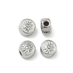 Нержавеющая Сталь Цвет 304 из нержавеющей стали бусы, плоские круглые с цветком, цвет нержавеющей стали, 6.5x4 мм, отверстие : 1.8 мм