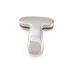 Letter T Латунные бусины, долговечный, стойки покрытие, без свинца и без кадмия, платина, Письмо T, 14x12x5 мм, отверстие : 11x3 мм