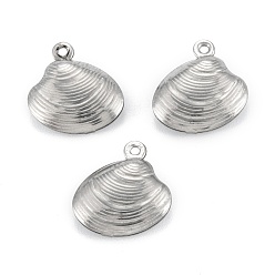 Stainless Steel Color Non-Tarnish 316 Surgical Stainless Steel Charms, Shell, Stainless Steel Color, 14x13.5x4mm, Hole: 1mm