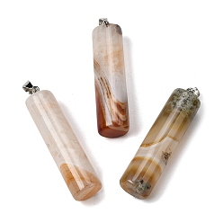Натуральный Агат Естественно агат большие кулоны, Подвески в виде колонн с 304 защелкивающимися креплениями из нержавеющей стали, цвет нержавеющей стали, 54.5~56x12~14 мм, отверстие : 6x4 мм