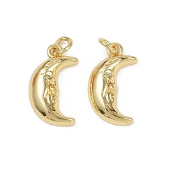 Настоящее золото 18K Латунные подвески, без кадмия и без свинца, луна, с целью перехода в кольце, реальный 18 k позолоченный, 18.5x10.5x3 мм, отверстие : 3 мм