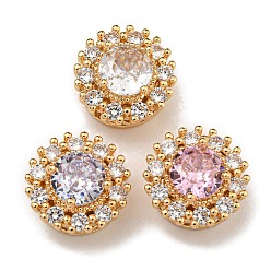 Настоящее золото 18K Латунные микро проложить кубического циркония бусы, без никеля , со стеклом, разноцветные, круглые, реальный 18 k позолоченный, 11.5x7 мм, отверстие : 1.2 мм