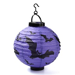 Bat Halloween Paper Lantern, with Plastic Holder & Hook,  for Party Decoration, Purple, Bat Pattern, 285x205x26mm