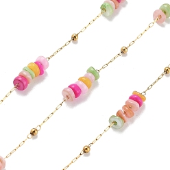 (52) Непрозрачная лаванда Цепи из ракушек и овальных бусин из нержавеющей стали, с 304 цепями из нержавеющей стали, ионное покрытие (ip), пайки, с катушкой, разноцветные, 316 мм, бусина : 4x1~2.5 mm