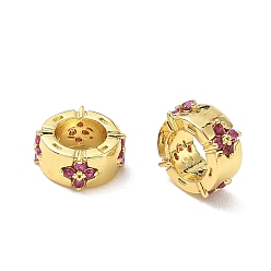 Orquídea Media Micro latón pavimentan granos europeos zirconia cúbico, abalorios de grande agujero, anillo redondo, chapado en rack, larga duración plateado, sin plomo y el cadmio, real 18 k chapado en oro, medio de la orquídea, 10x4.5 mm, agujero: 5.5 mm