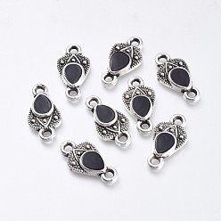 Black Antique Silver Plated Alloy Links connectors, with Enamel, Teardrop, Black, 17.5x9x2.5mm, Hole: 1.8mm