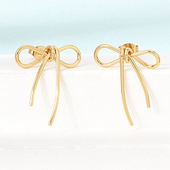 Golden 304 Stainless Steel Stud Earrings, Bowknot, PVD Vacuum Plating, Golden, 25~26.5x20~20.5mm