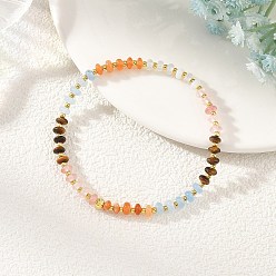 Farbig Stretcharmbänder aus Opalit-, Kirschquarzglas-, natürlichem Tigerauge- und weißen Jade-Rondellenperlen für Damen, mit Messing-Perlen, golden, Farbig, Innendurchmesser: 2.17 Zoll (5.5 cm)