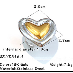 Сердце 304 открытые кольца-манжеты из нержавеющей стали для женщин, золотые и нержавеющая сталь цвет, сердце, 18 мм