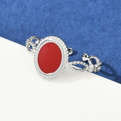 Красный Овальные 304 эмалированные манжеты из нержавеющей стали для женщин, цвет нержавеющей стали, красные, 11.5 мм, внутренний диаметр: регулируемый
