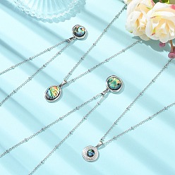 Stainless Steel Color 304 Stainless Steel Natural Paua Shell Pendant Satellite Chain Necklaces, Mixed Shapes, Stainless Steel Color, 15.94 inch(40.5cm)