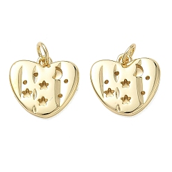 Real 18K Gold Plated Brass Charms, Heart with Star & Moon Charms, Cadmium Free & Lead Free, Rack Plating, Long-Lasting Plated, Real 18K Gold Plated, 14x14.5x2mm, Hole: 3.5mm