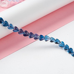 Prussian Blue Transparent Glass Beads Strand, Heart, Prussian Blue, 7.5~8.5x8~8.5x4~4.5mm, Hole: 1mm, about 44~45pcs/strand, 12.56~12.87 inch(31.9~32.7cm)