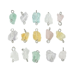 Mixed Stone Raw Rough Natural Mixed Stone Connector Charms, Nuggets Links with Platinum Plated Iron Loops, 14~19x8~12.5x6~11mm, Hole: 1.6~3.5mm