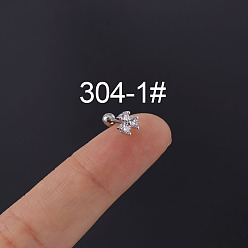 Прозрачный Латунные кубические цирконии прозрачные серьги-клеверы в форме хряща, 316l штифты из нержавеющей стали, цвет нержавеющей стали, 4.8 мм, штифты : 6x0.8 мм